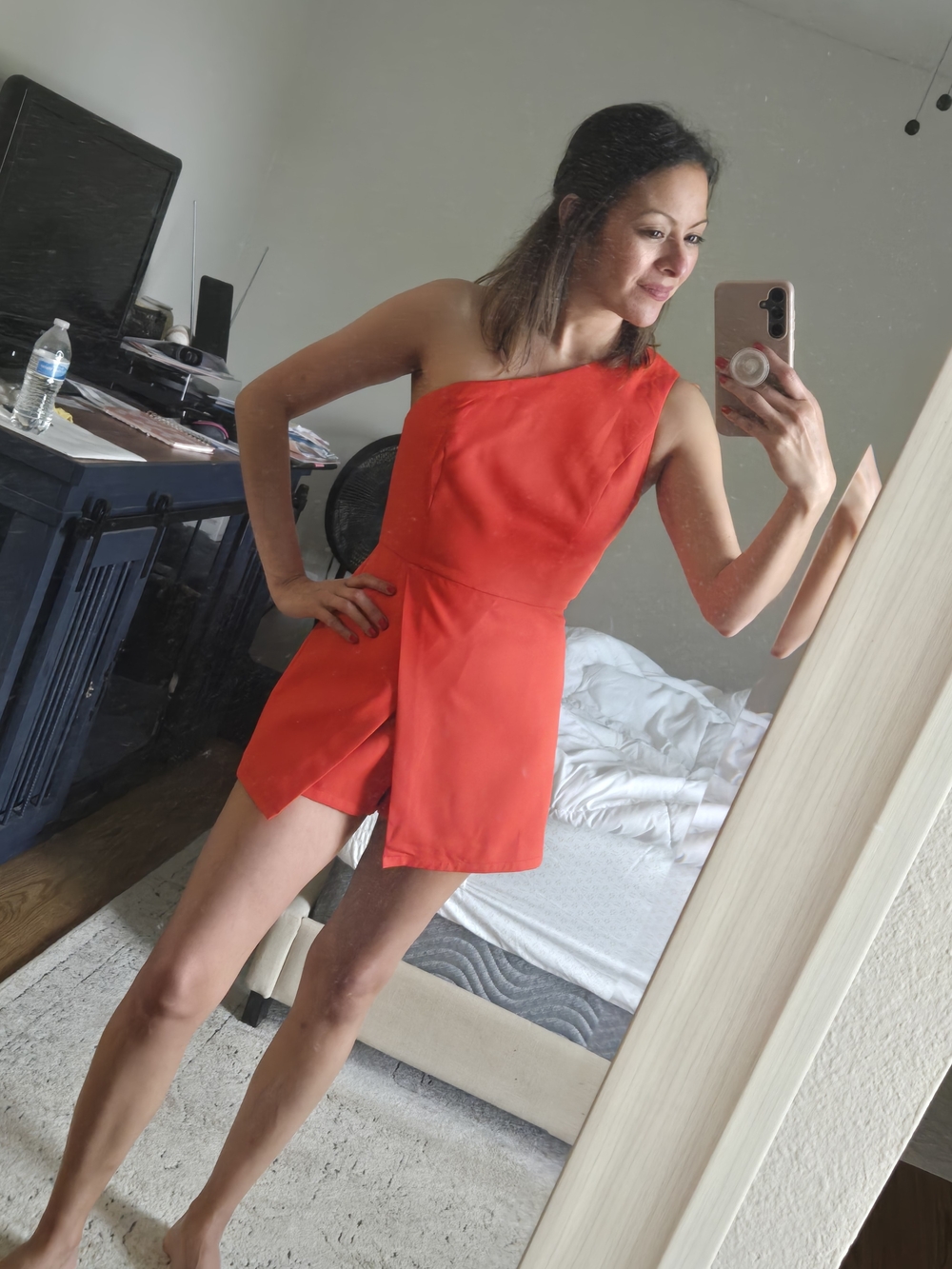Vici One-Shoulder Red Mini Dress Romper